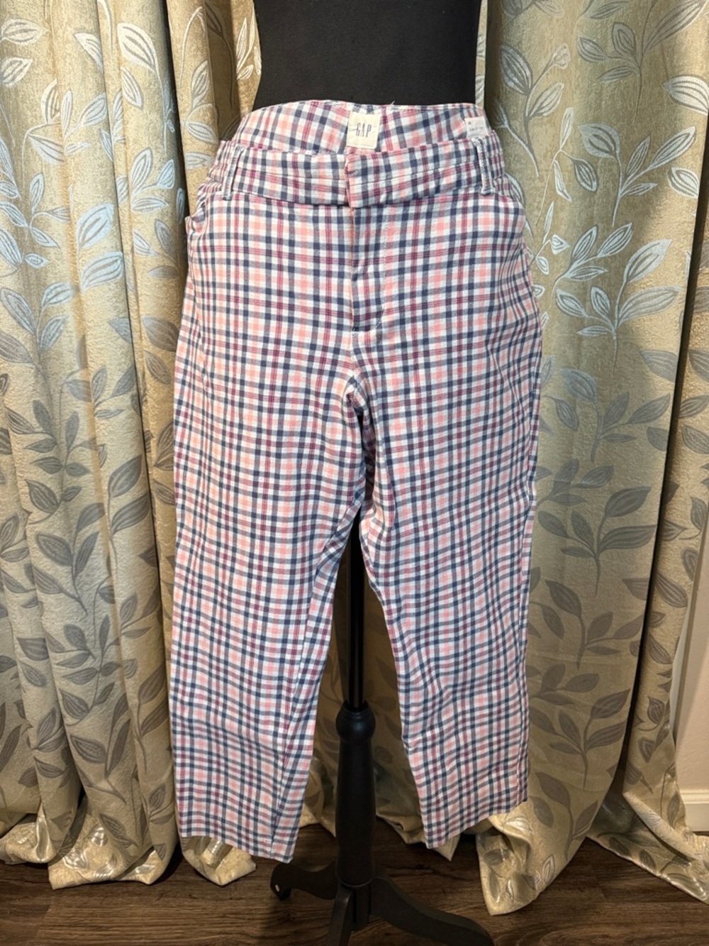 GAP Women's Pink and Blue Checkered Skinny Pants